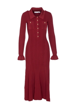 Self-Portrait ribbed button-front dress - Red