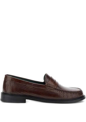VINNY'S lizard skin-embossed leather loafers - Brown