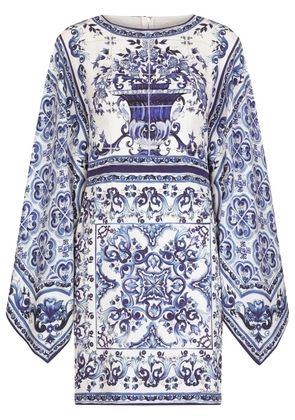Dolce & Gabbana Majolica-print batwing-sleeve minidress - Blue