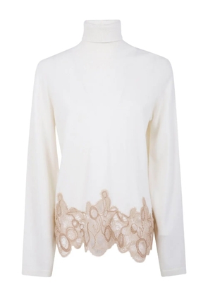 Fabiana Filippi lace-trimmed turtleneck sweater - White
