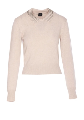 PINKO crystal-collar crewneck sweater - Neutrals