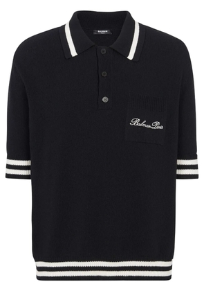 Balmain logo-embroidered striped polo shirt - Black