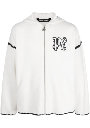 Palm Angels monogram-embroidered zip-up hoodie - White