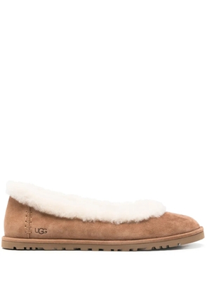 UGG fur trim flat shoes - Brown