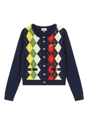 GANNI argyle-print cardigan - Blue