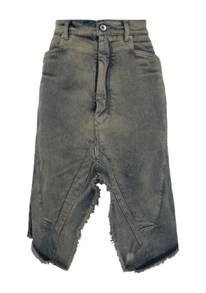 Rick Owens slivered frayed denim asymmetric skirt - Grey