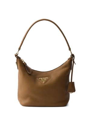 Prada logo-plaque leather shoulder bag - Brown