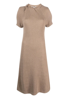 Stella McCartney short-sleeve ribbed-knit midi dress - Brown
