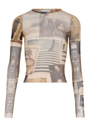 Jean Paul Gaultier double-sleeves journal-print top - Neutrals