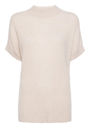N.Peal ribbed-knit organic cashmere poncho - Neutrals