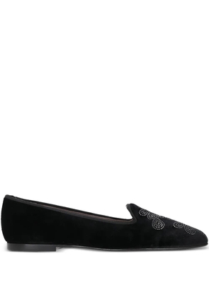 Castañer floral-motif velvet loafers - Black