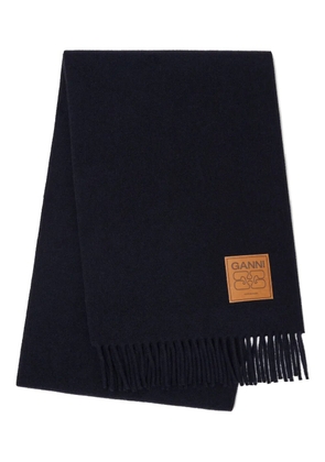 GANNI logo-plaque fringed scarf - Black
