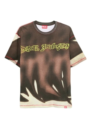 Diesel abstract-print mesh T-shirt - Brown