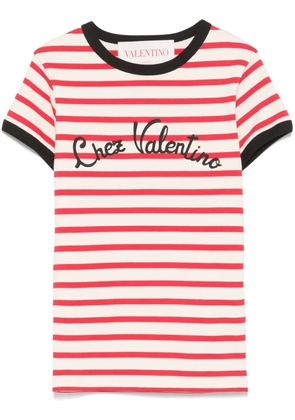 Valentino Garavani Striped Jersey Cotton T-Shirt - Red