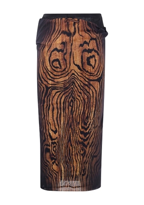 Jean Paul Gaultier wood-print draped skirt - Brown
