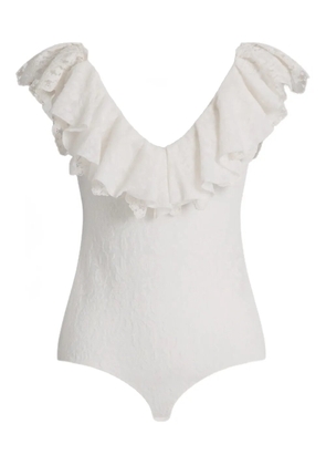 Alberta Ferretti ruffled-lace V-neck bodysuit - White