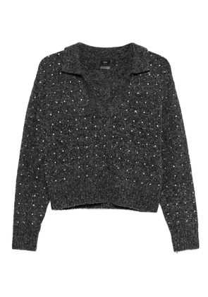 PINKO rhinetone-embellished collared sweater - Grey