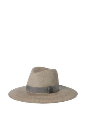 Brunello Cucinelli leather straw fedora hat - Neutrals