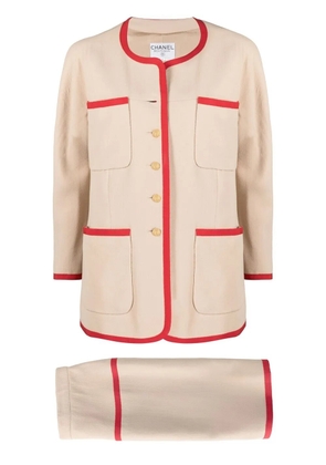 CHANEL Pre-Owned 1980s collarless two-piece skirt suit - Neutrals