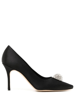 Manolo Blahnik Hangisi 90mm appliqué satin pumps - Black
