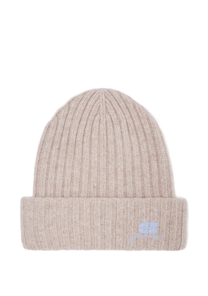 GANNI ribbed logo-detail beanie hat - Neutrals