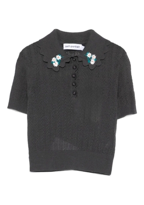 Self-Portrait floral-appliqué polo shirt - Grey