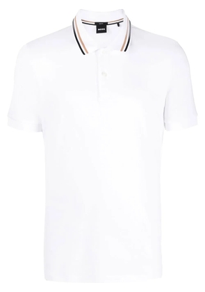 BOSS stripe-collar short sleeved polo shirt - White