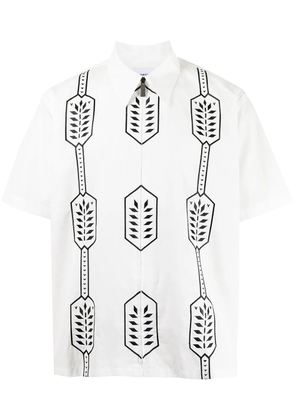 Ports V geometric-print cotton shirt - White