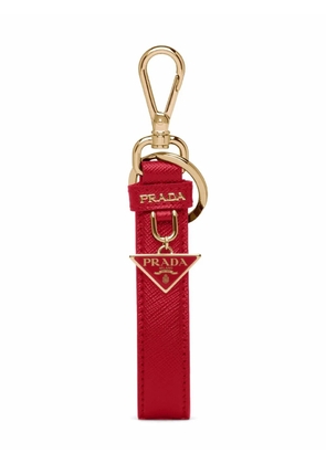 Prada triangle-logo leather keychain - Red