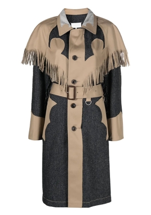 Maison Margiela fringed panelled single-breasted coat - Neutrals