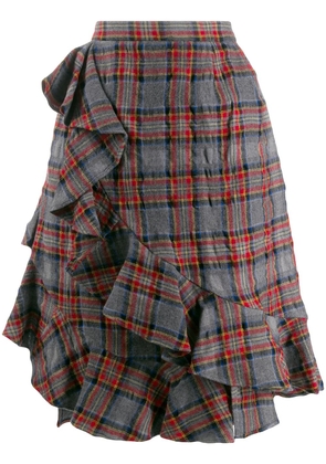 Julien David ruffle trim plaid skirt - Grey