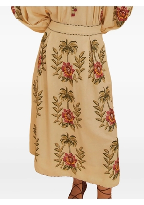 FARM Rio tropical flower-embroidered maxi skirt - L0029-BEIGE/NATURALS