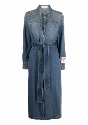 Golden Goose logo-patch long-sleeve denim dress - Blue