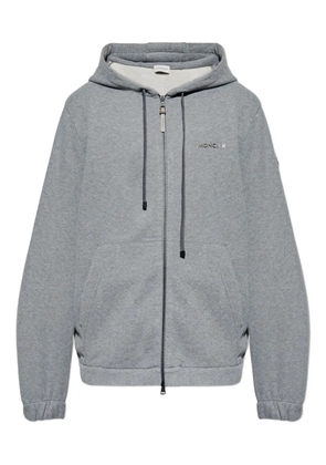 Moncler leather-logo ziip-up hoodie - Grey