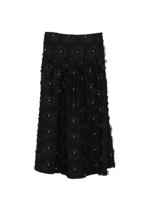FARM Rio floral-appliqué midi skirt - Black