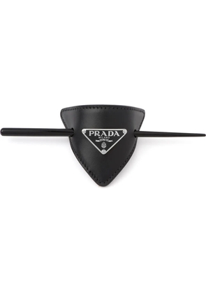 Prada triangle-logo leather hair clip - Black