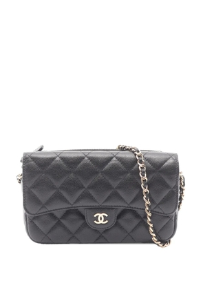 CHANEL Pre-Owned 2021 CC Quilted Caviar Flap Phone Holder Wallet on Chain crossbody bag - Black