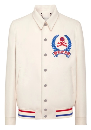 Philipp Plein skull-embroidered shirt jacket - White