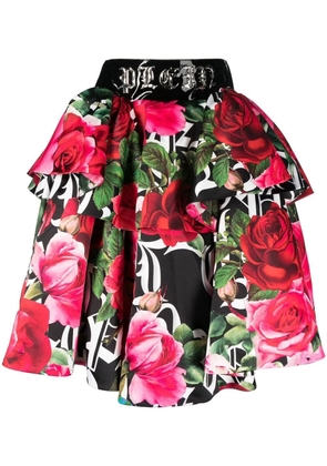 Philipp Plein Blossom floral-print skirt - Black