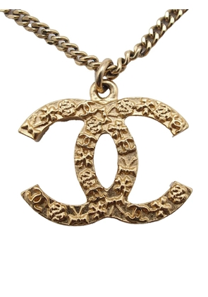 CHANEL Pre-Owned 2008 Gold Plated Faux Pearl Embossed CC Pendant Necklace costume necklace