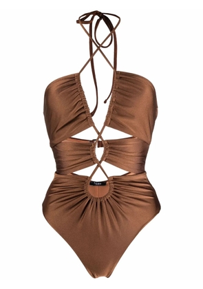 Noire Swimwear gathered cut-out swimsuit - Brown