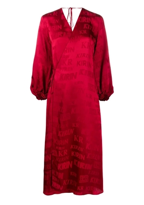 Kirin logo-print satin wrap dress - Red