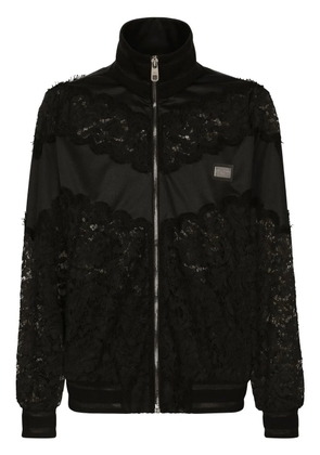 Dolce & Gabbana cordonetto-lace zip-up sweatshirt - Black