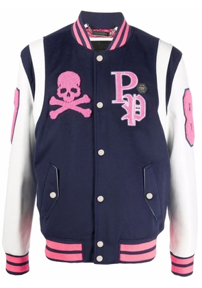 Philipp Plein embroidered-logo varsity jacket - Blue