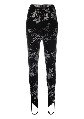 Philipp Plein Love-print stirrup leggings - Black
