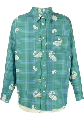 424 check print octopus shirt - Green