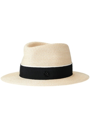Maison Michel Andre logo plaque-detail straw fedora - Neutrals