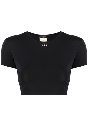 CHANEL Pre-Owned 1995 logo cropped T-shirt - Black