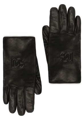 Dolce & Gabbana DG-logo embossed leather gloves - Black