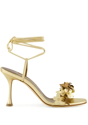 Manolo Blahnik flower-embellished high-heel sandals - Gold